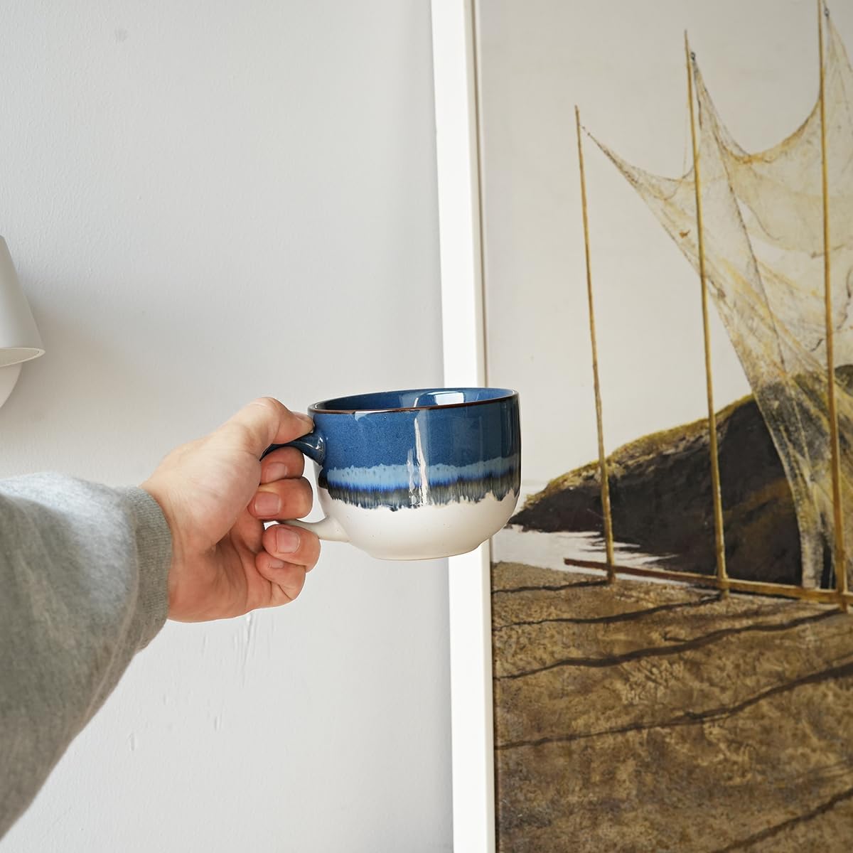 Bosmarlin Ceramic Coffee Mug Set of 4, 16 Oz, Jumbo Latte Mugs, Dishwasher and Microwave, Unique Reactive Glaze (Deep Blue, 16 Oz) - Image 6