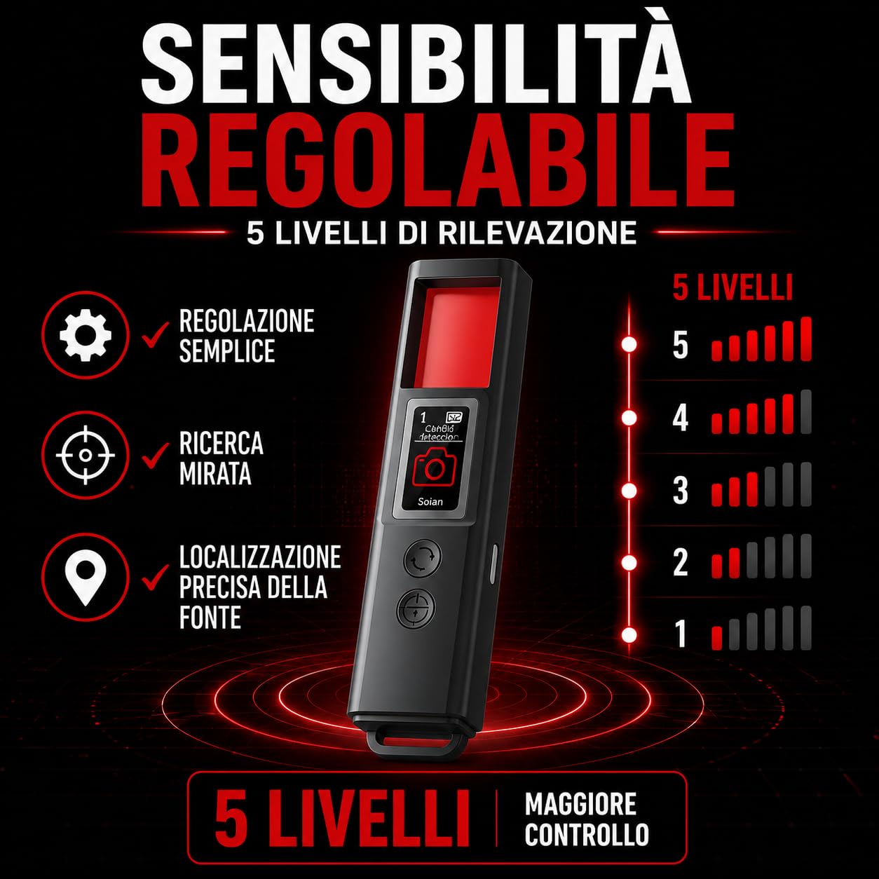 Rilevatore Multifunzione Professionale Anti Spia – Scanner per Telecamere Nascoste, Microspie, GPS e Segnali RF – Rilevamento WiFi, Bluetooth, GSM, 4G/5G con Sensore Magnetico (X30)