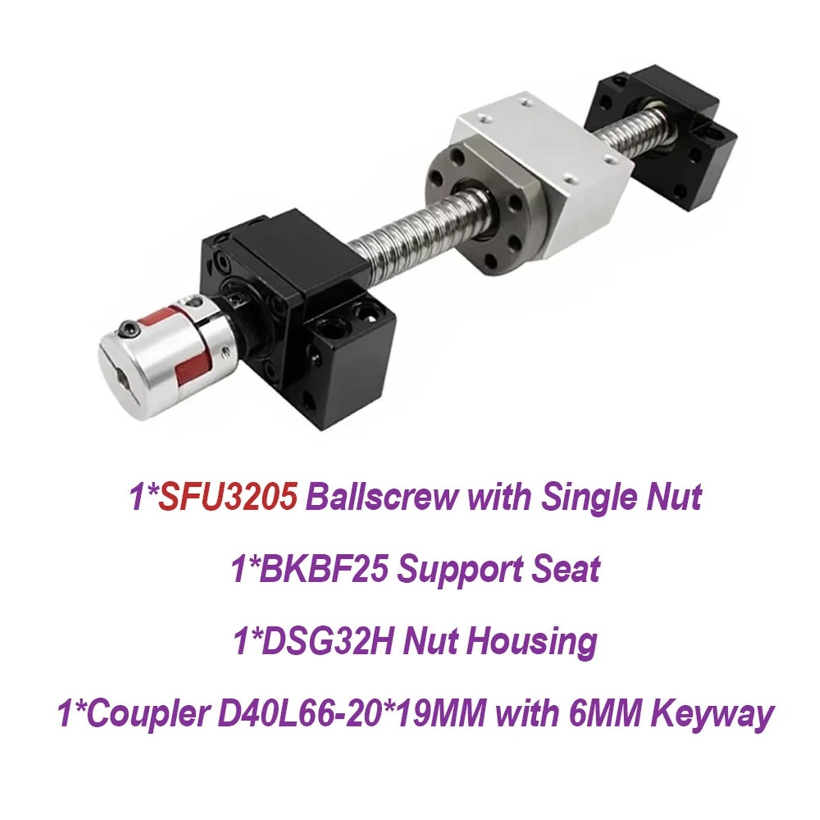 Metal Ball Screw nut end Processing Ball Screw Kit Dia 32mm SFU3205 C7 300-1000mm with Single Nut +BKBF25+DSG32H+20 * 19mm Coupler for 3D Printer(750mm)