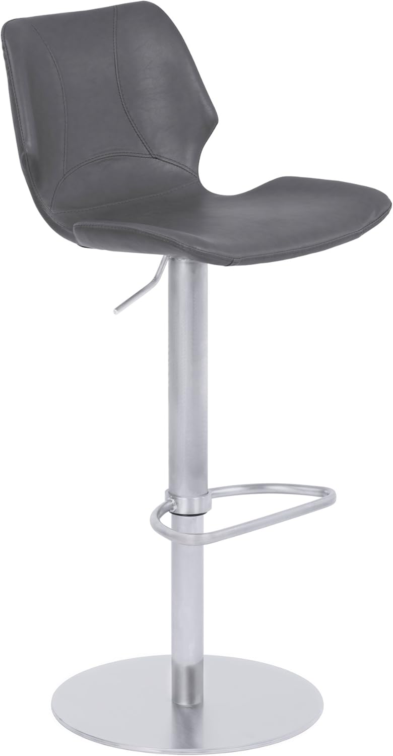 Armen Living Zuma Adjustable Barstool in Vintage Grey Faux Leather and Brushed Stainless Steel Finish Vintage Gray/Chrome Finish