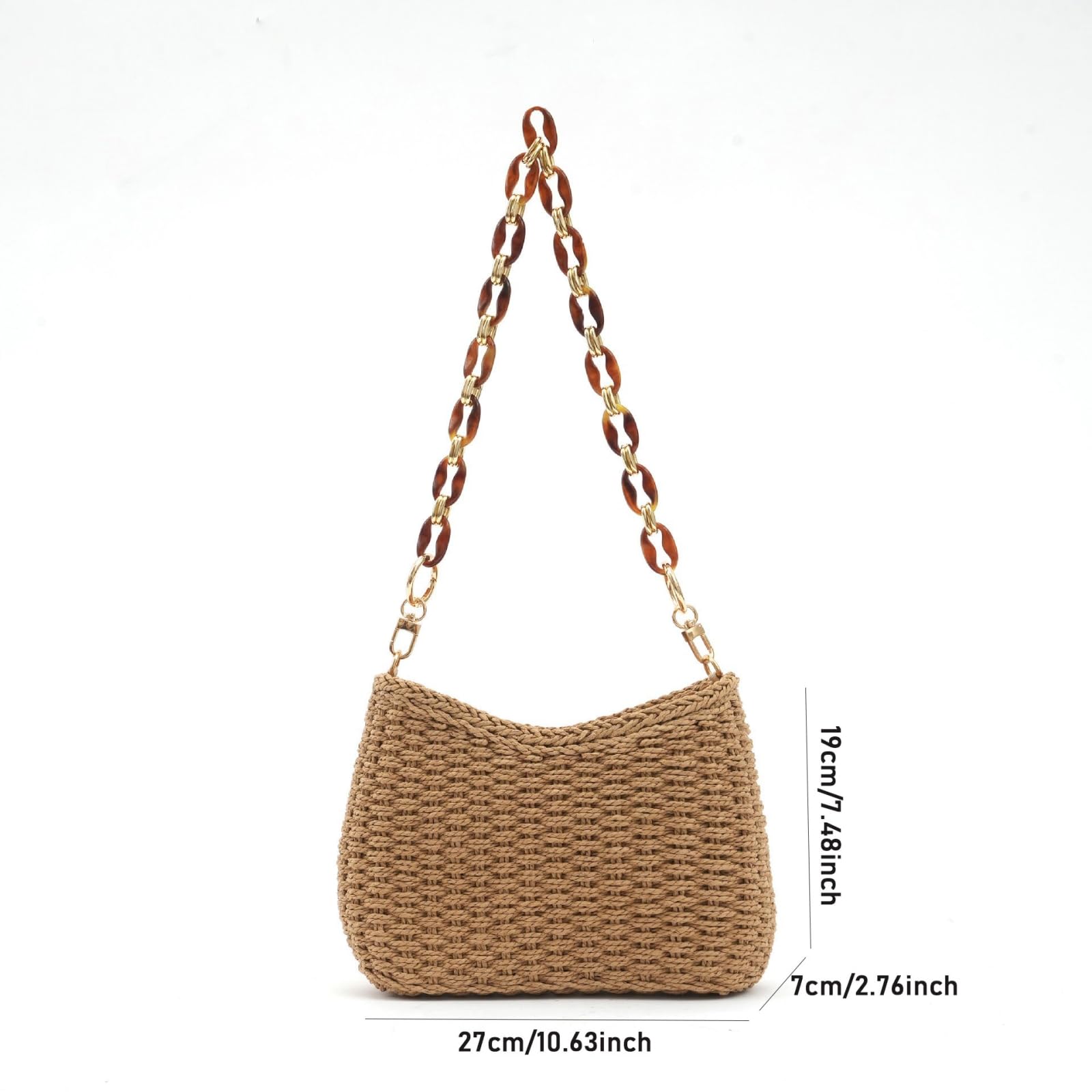 Borsa Spalla Paglia Tessuta Retro di per I Pendolari Borse da Donna Nuovo Resort Estivo Tessuto Spiaggia Piccola Catena A Spalla-beige-27x19x7cm