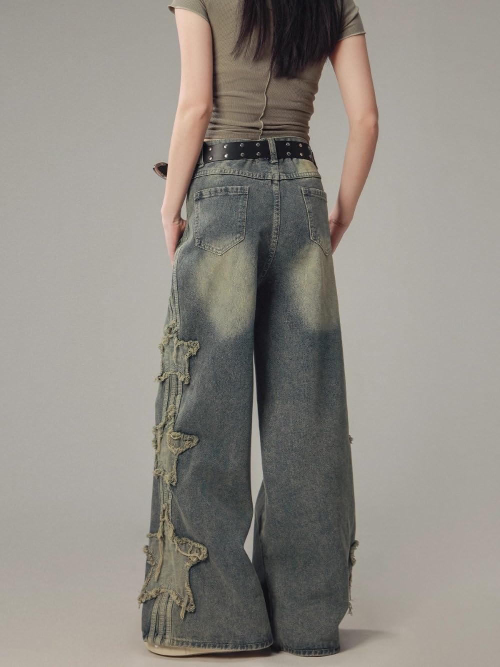 Y2K Baggy Ripped Jeans for Women – Wide Leg Butterfly Print & Star Patch Distressed Denim Pants High Waist Streetwear - Image 6