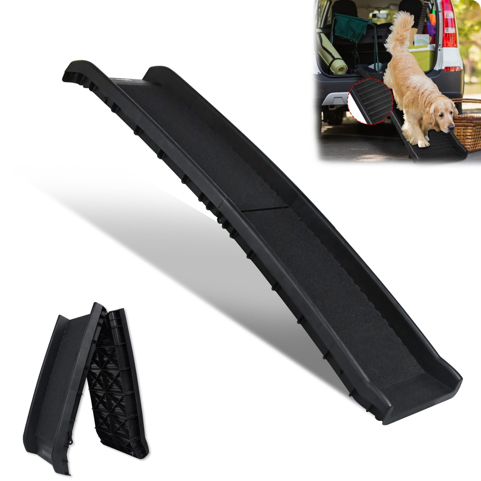 AufuN Rampe pliable pour voiture, escalier robuste avec surface antidérapante, charge maximale : 90 kg, 156 x 40 cm, noir, pour grands et petits chiens