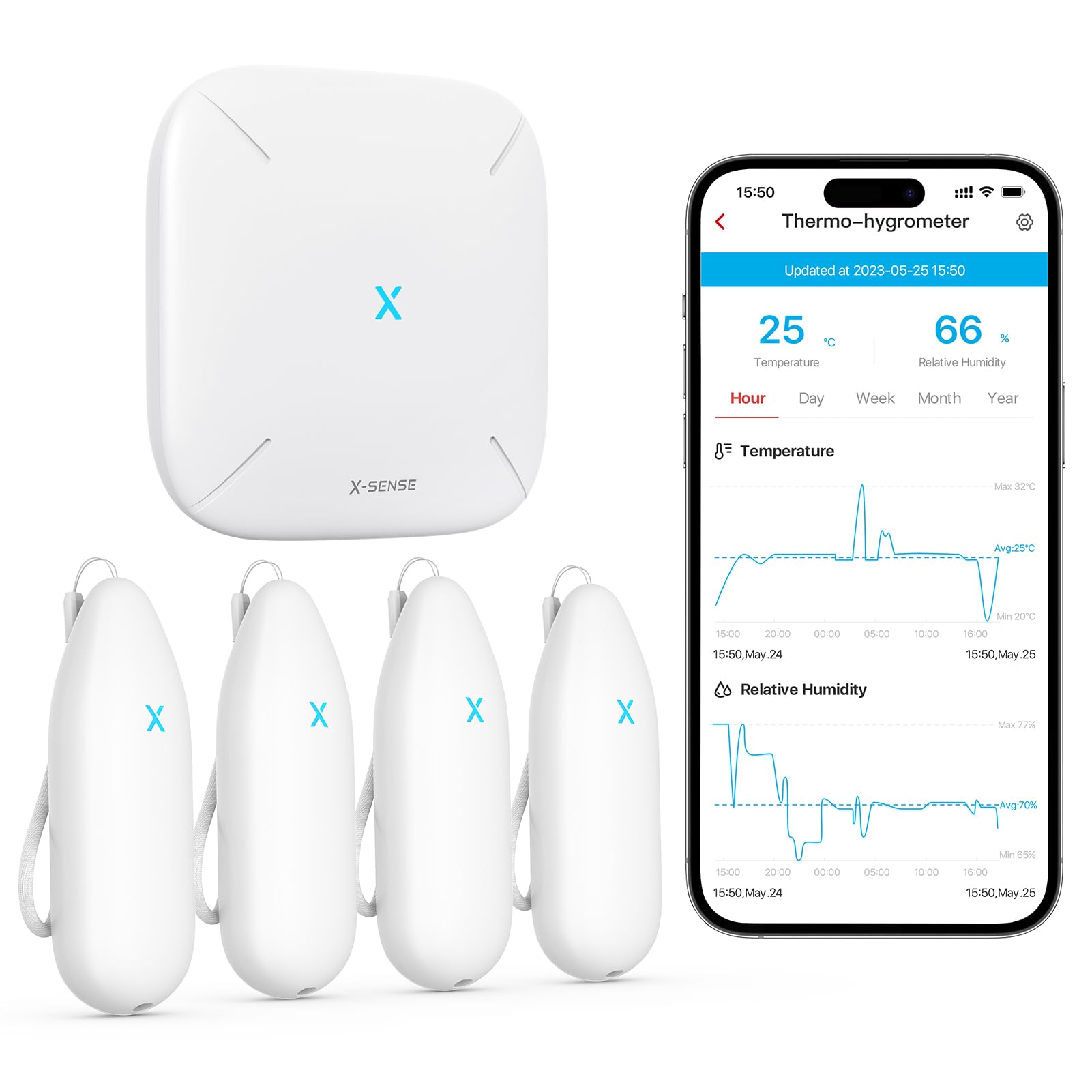 X-Sense WiFi Hygrometer Thermometer 4 Pack+ Base Station SBS50, Smart Temperature Monitor Wireless