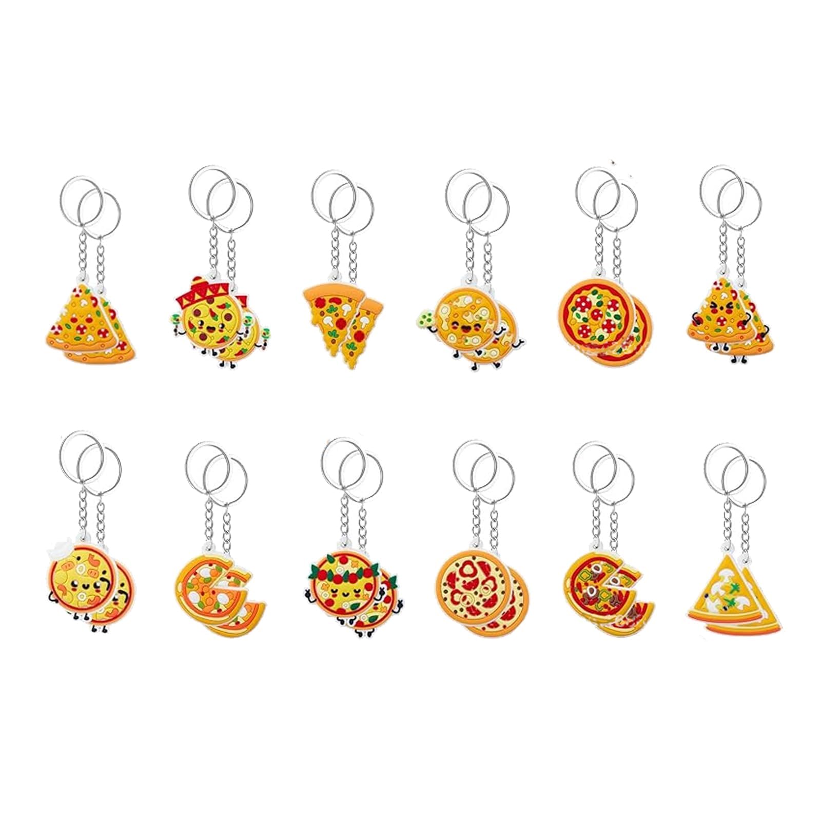 EVKILKJS 24 Pcs Pizza Keychains Creative Interesting Food Keychain Pizza Birthday Party Supplies Resin Pizza Keyring Pendant for Pizza Lovers Party Gifts