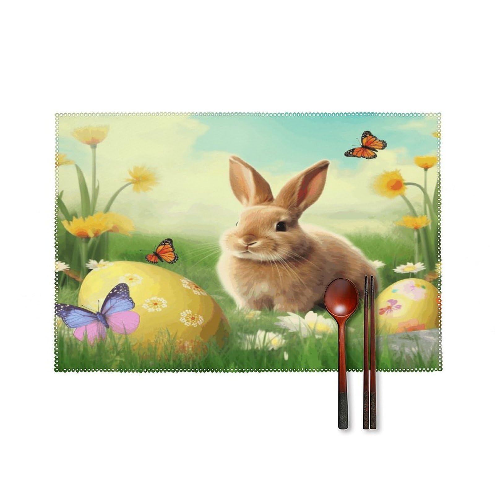 Fodpand Style Easter Bunny Spring Butterfly Placemats Set Of 4 Place Mats Table Mats