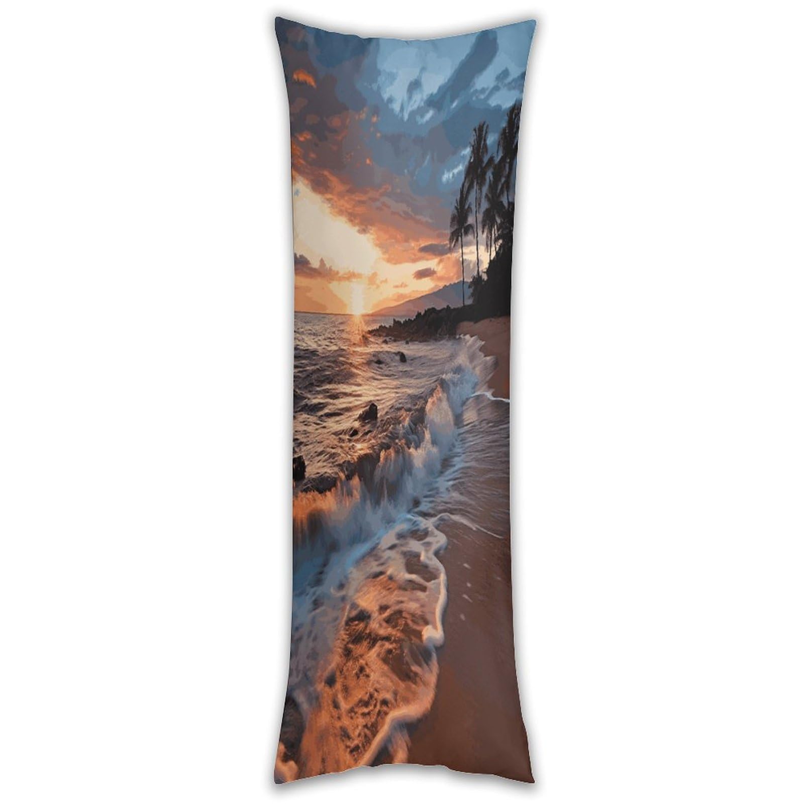 Beach Maui Hawaii Sunset Sea Waves Clouds Pillow Cases Breathable Vertical Long Pillowcase Body Pillowcase with Hidden Zipper Closure Soft and Cozy Pillow Cover 20x54 Inches for Bedroom Couch