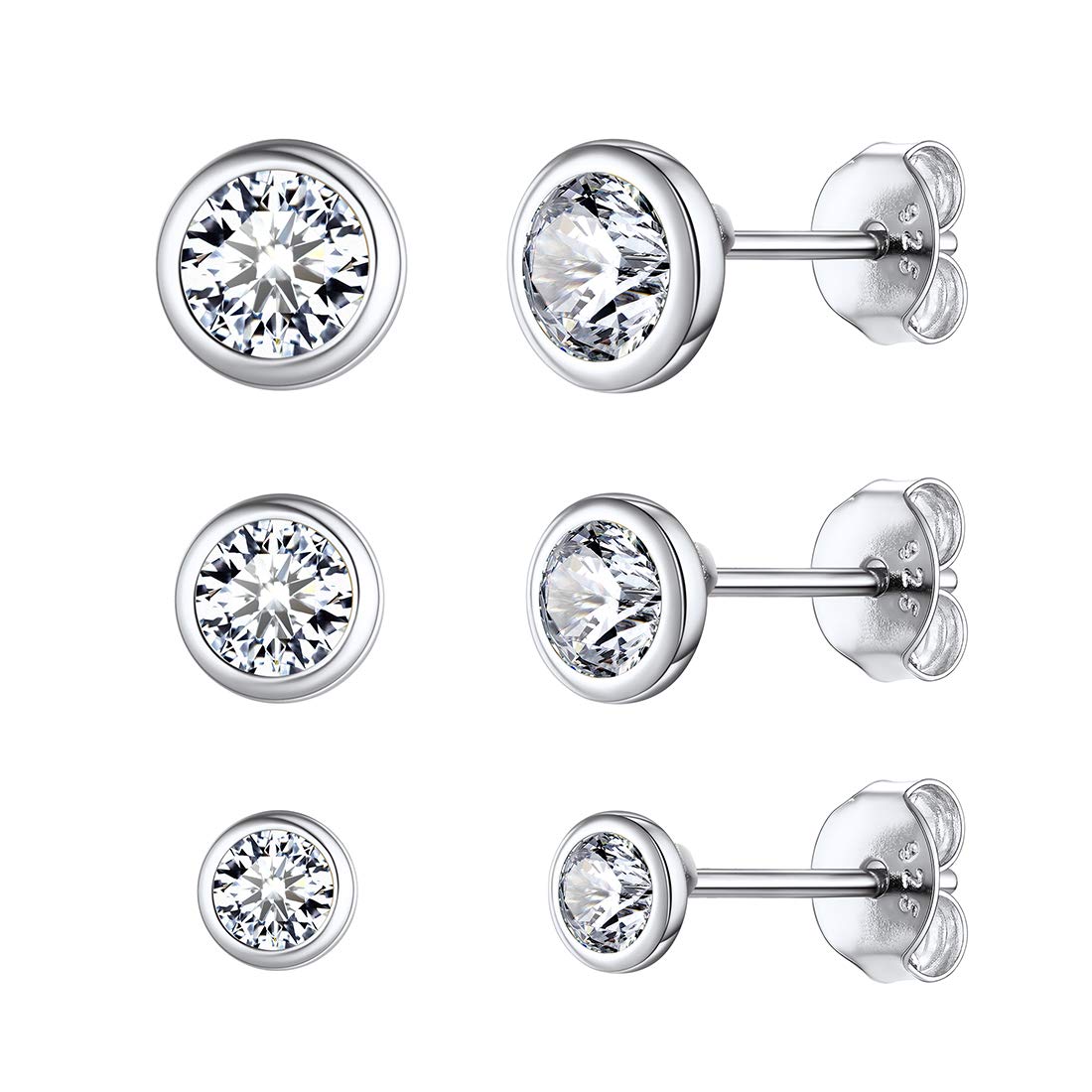 ChicSilver Juego Pendientes Circonitas Mujeres Plata de Ley 925 Pendientes Simples Pequeños Brillantes de Piedras Bolitas Aretes Hipoalergénicos Orejas