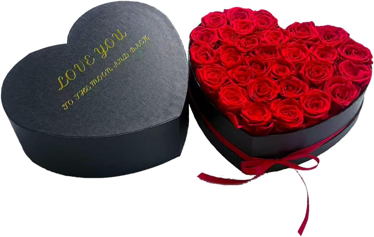 Preserved Roses Valentines Day Gifts for Her Birthday and Mothers Day Forever Flowers Heart Shape Box (Red-27 Roses)