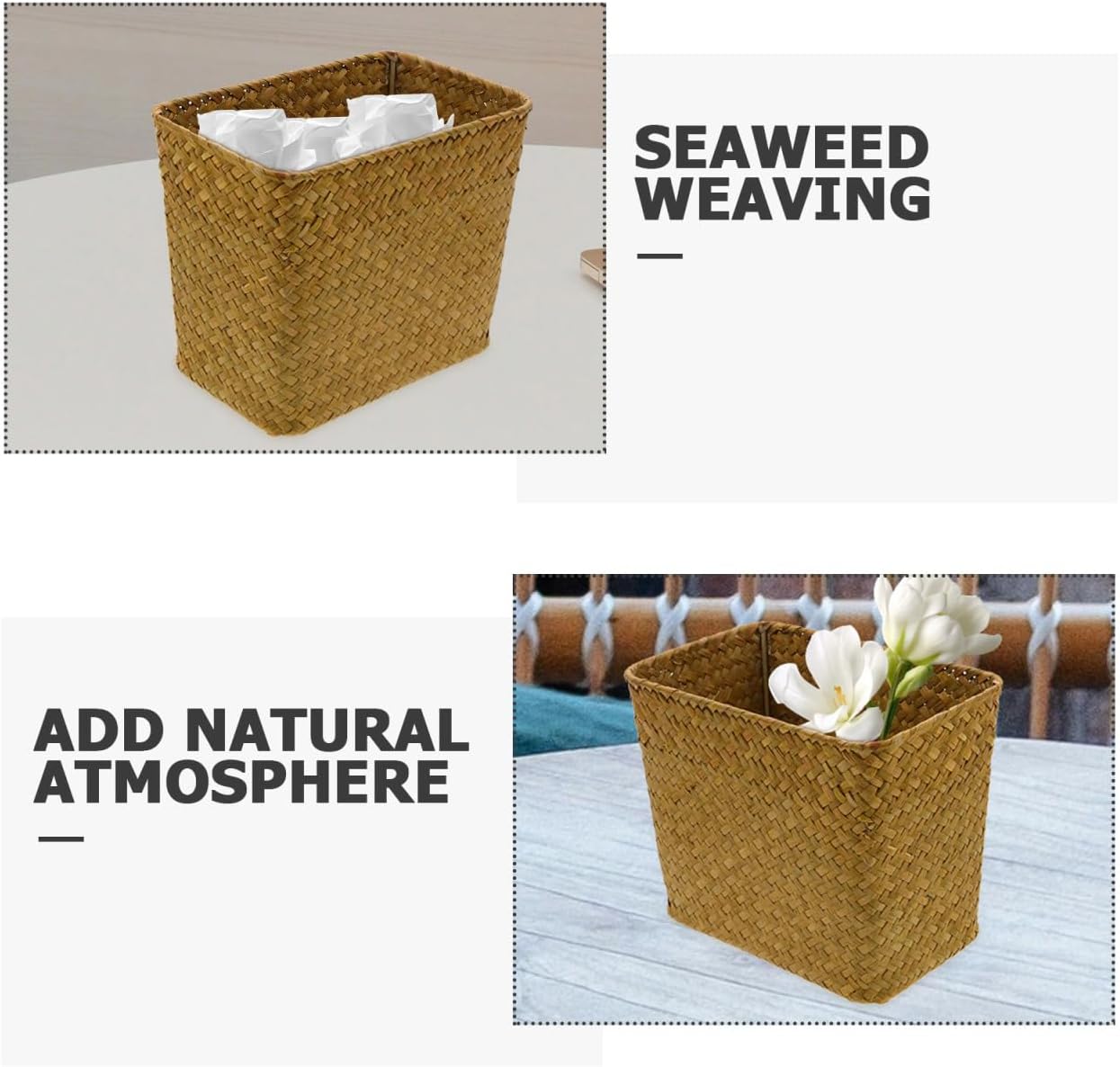 PRETYZOOM Straw Woven Basket Organizer 7.87X6.29X4.92 Inch Small Wastebasket for Office Bedroom Desk Storage and Sundry Items