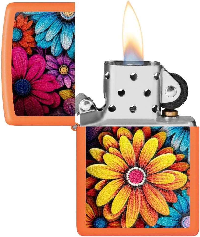Encendedor Zippo con grabado personalizado diseño flores naranja mate miniatura 4