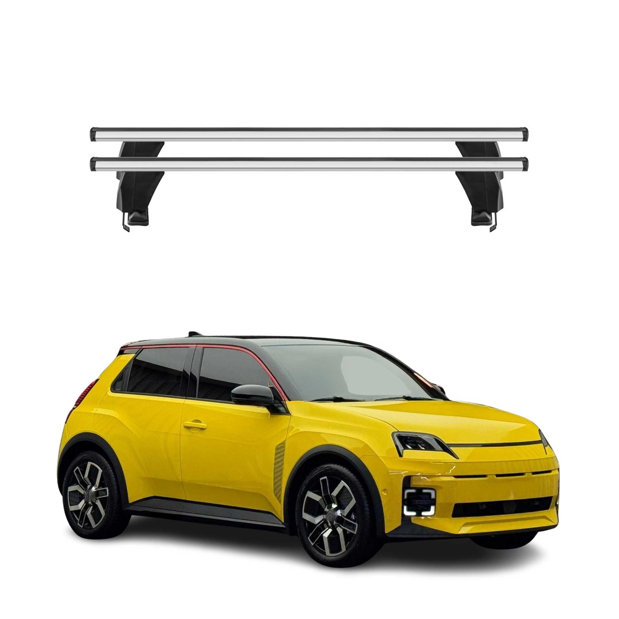 OMAC Poprzeczki aluminiowe do Renault 5 E-Tech 2024-2026 – Zamykane – Rowek T – City Crash Tested – Nośność 50 kg Szary