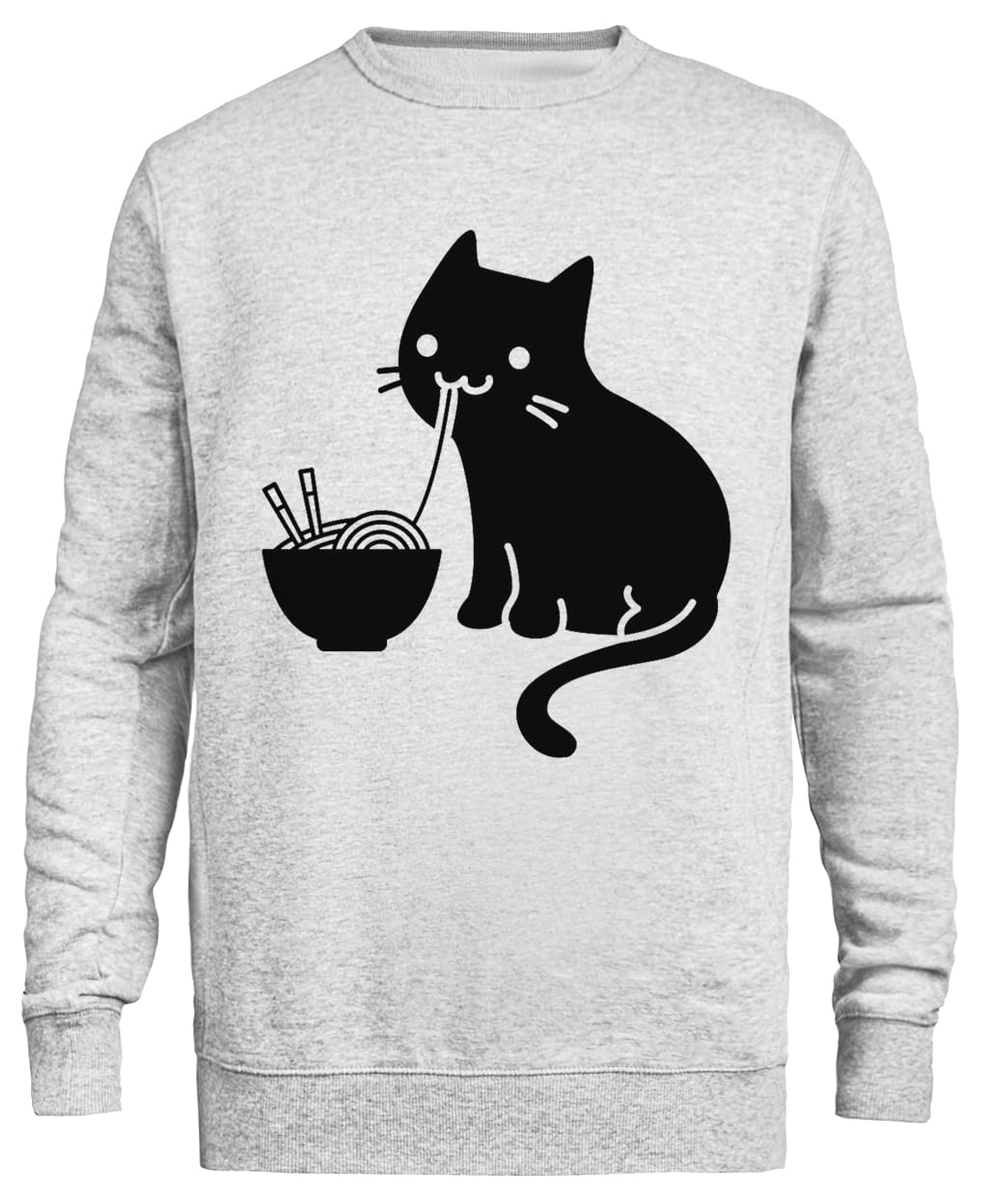 Uroczy Kot Jedzący Ramen Unisex Szary Sweter Ekologiczny Unisex Grey Sweatshirt Eco-Friendly Crewneck