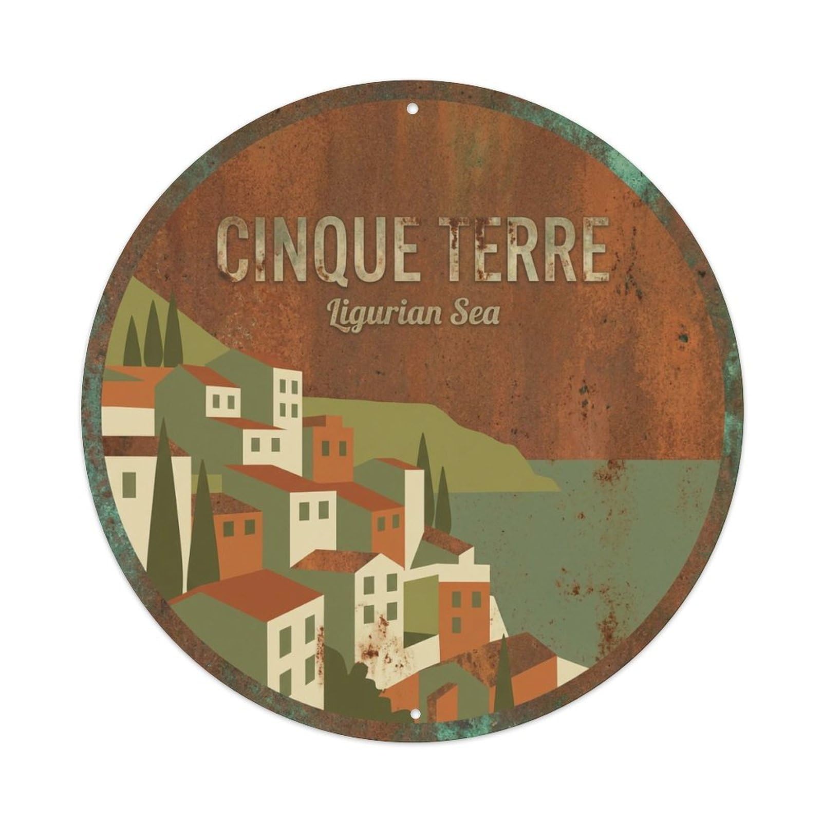 Vintage Travel Cinque Terre Italy Historic Metal Tin Sign