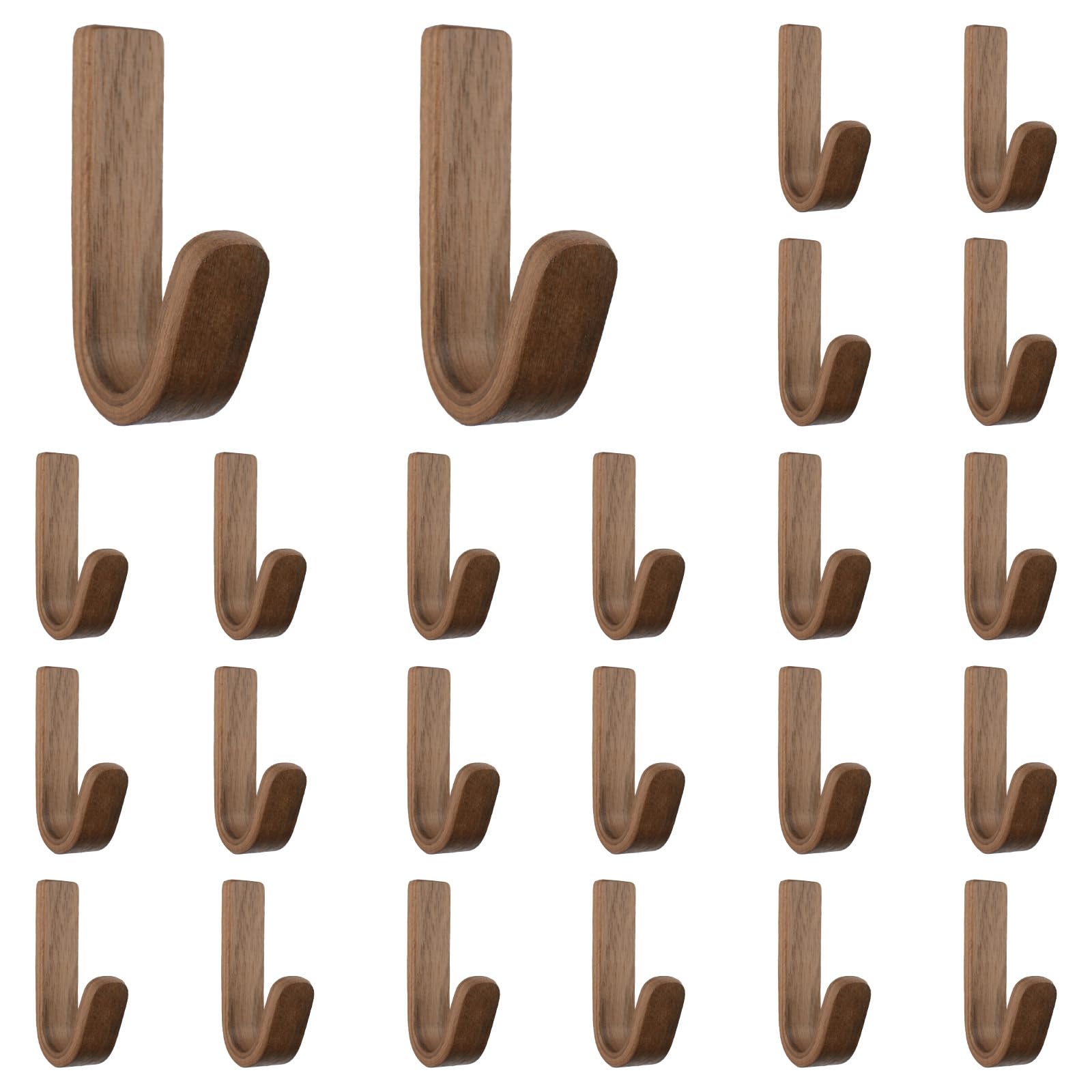 MOROBOR 24 Pcs Walnut Self Adhesive Wall Hooks, J-Type Adhesive Hook Natural Wooden Key Holders Utility Wreath Hangers Wall Mounted Coat Rack for Bathroom Bedroom Entryway — image 1