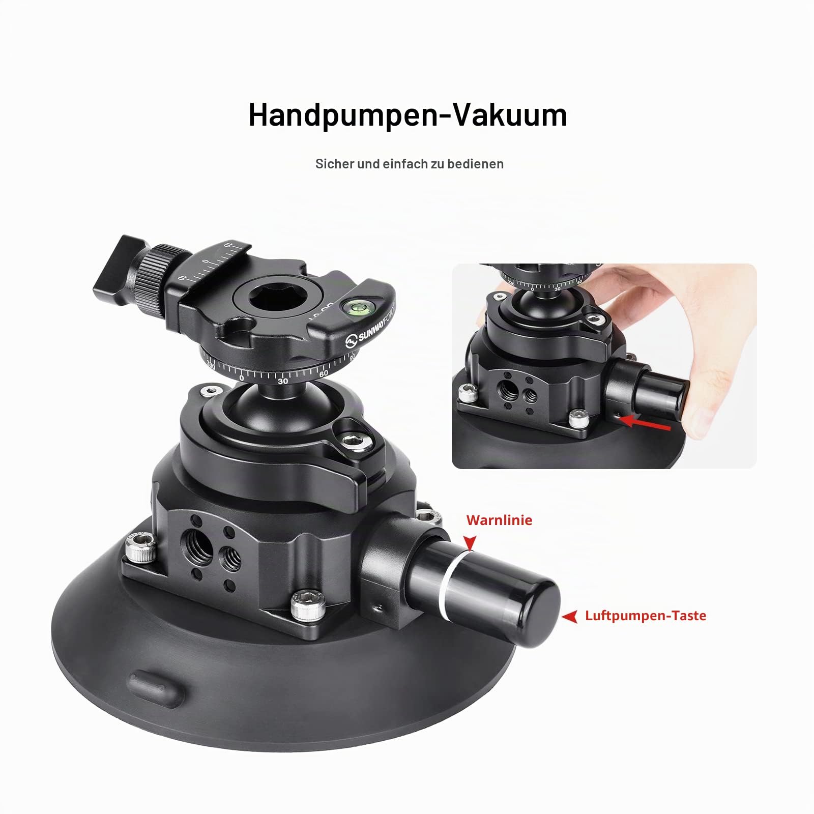 SUNWAYFOTO BS-01 Saugnapfhalterung Kugelkopf für DSLR-Kamera, Handyhalterung, GoPro für Auto, Traglast 10 kg