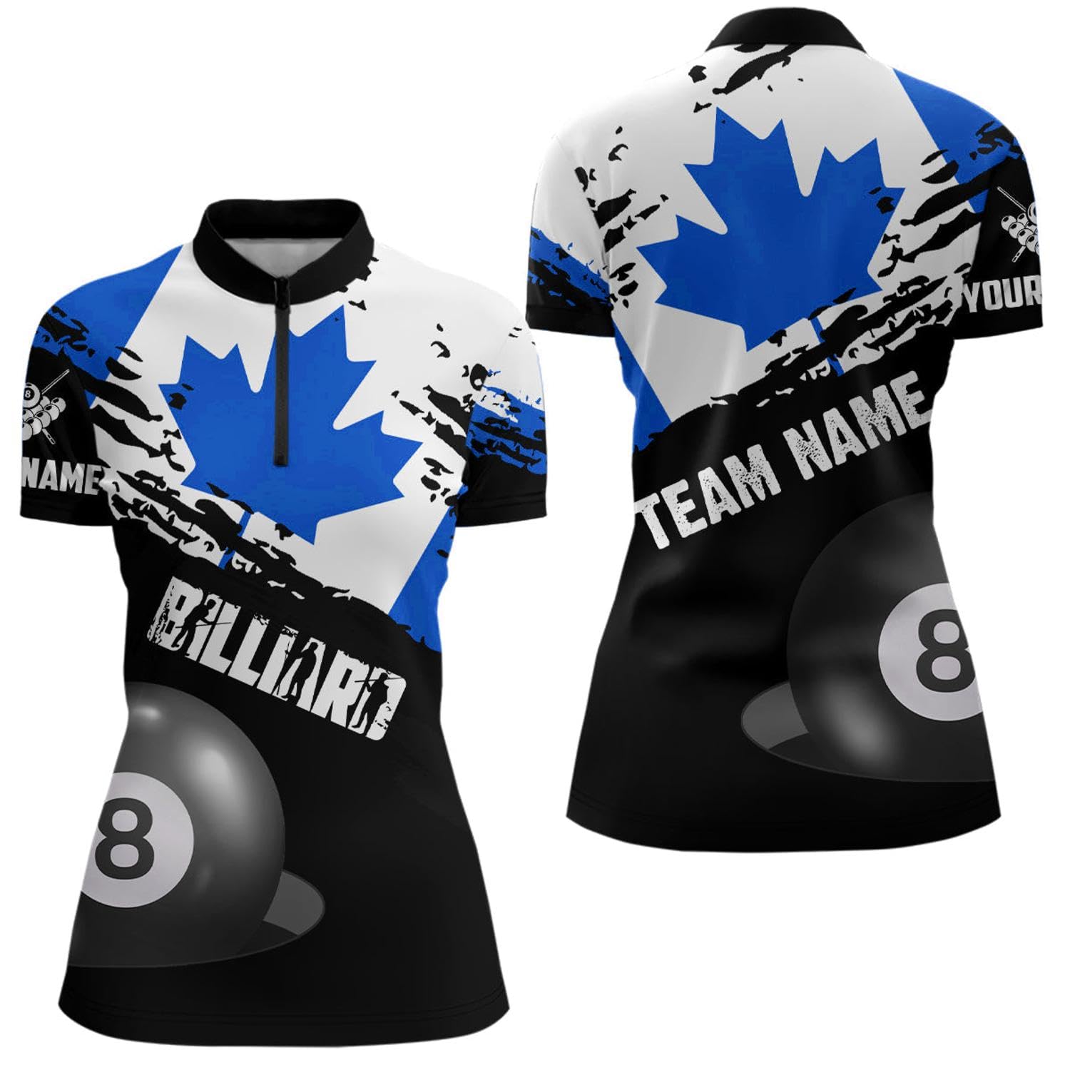 Outfitsuche Personalized Grunge Canada Flag Billiard Women Quarter Zip Shirts Canadian Billiard Shirts T0692