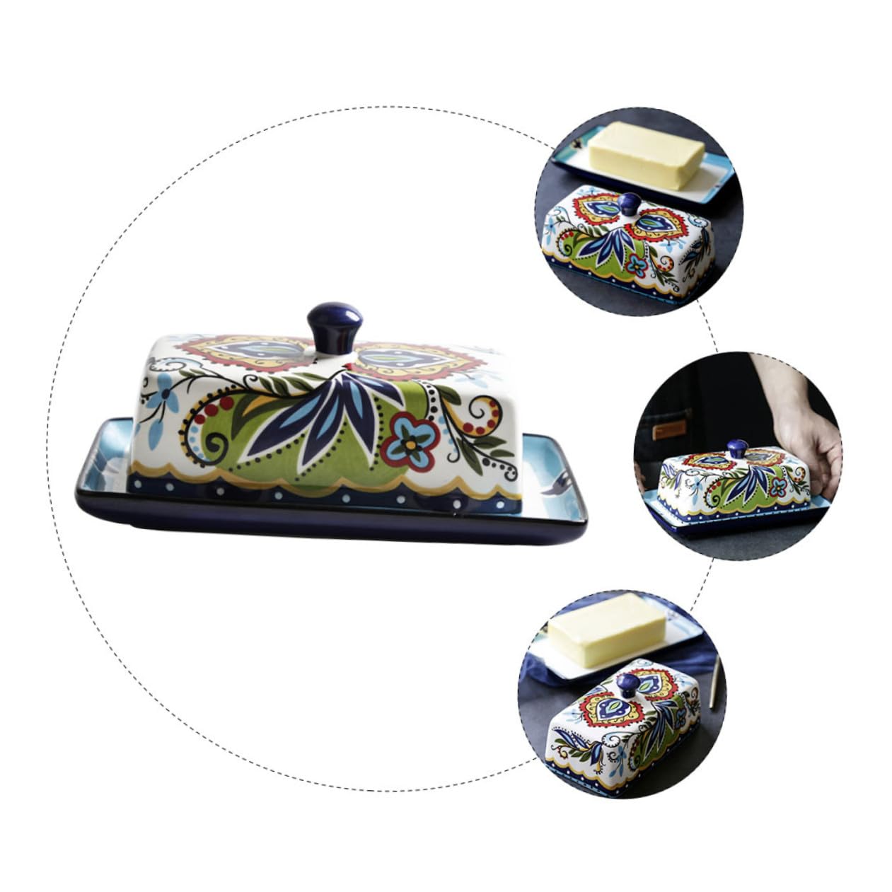 Beurrier Design en Céramique 250g, Rectangulaire Étroit, Vintage