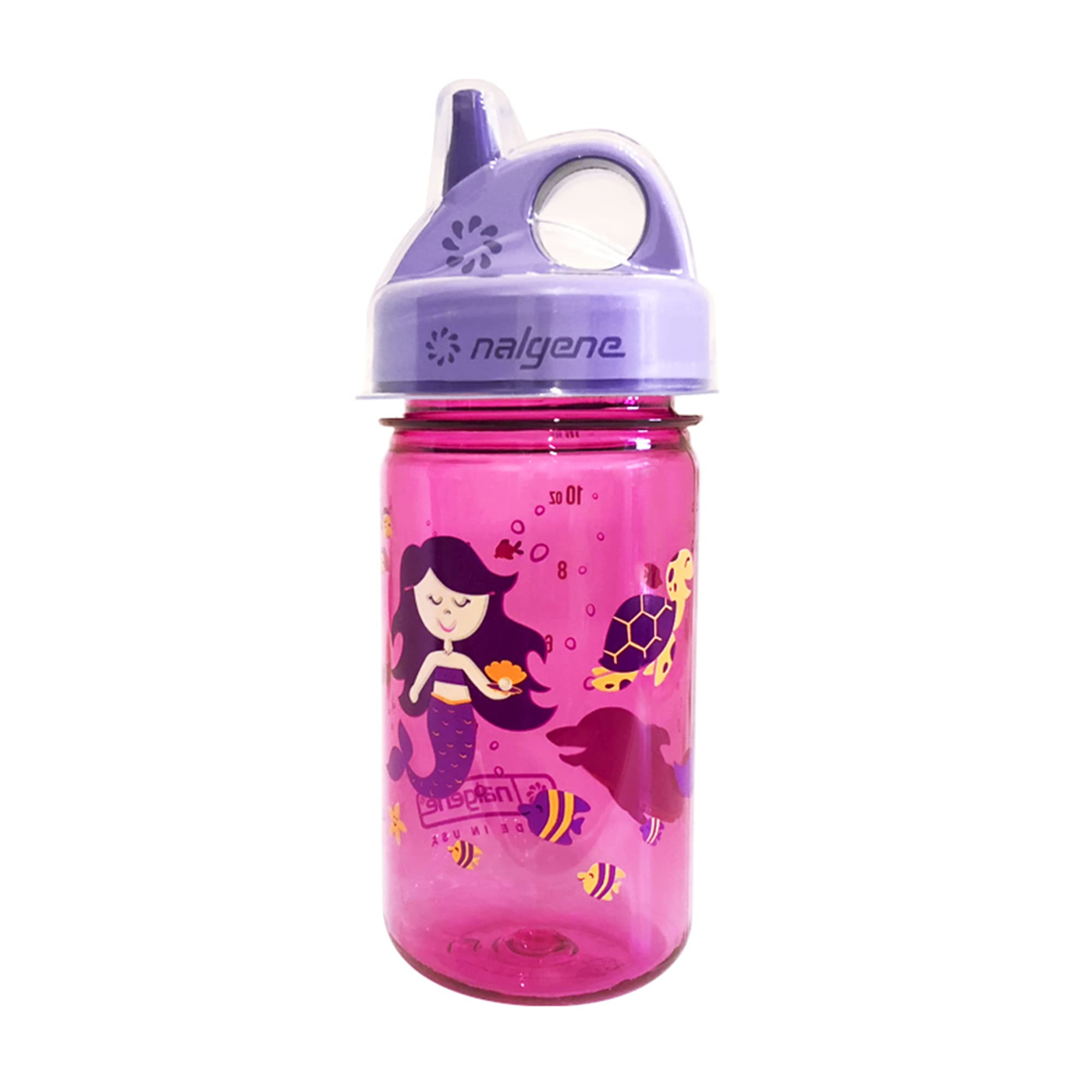 NalgeneKids Sustain Grip-N-Gulp Water Bottles Made with Material Derived from 50% Plastic Waste, Leak Proof Sippy Cup, Durable, BPA and BPS Free, Dishwasher Safe, Reusable, 12 Ounces, Orange Volcano