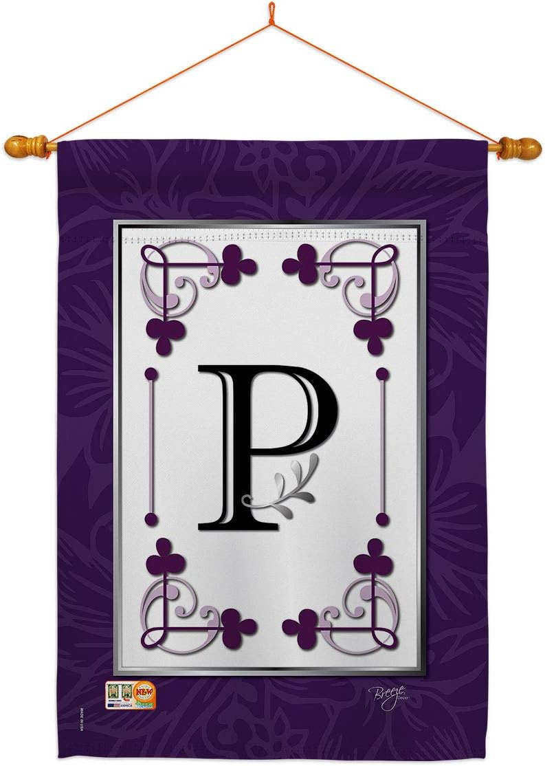 Classic P Initial House Flag Dowel Set Monogram Country Living Simply Beauty Floral Vintage Letter Everday Small Decorative Gift Yard Banner Made In USA 28 X 40