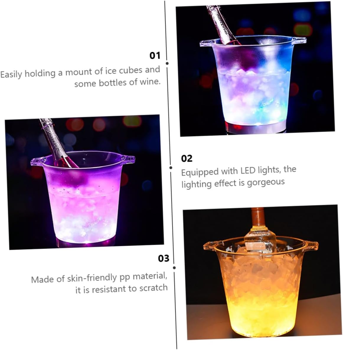 Luminous LED Ice Bucket with Double Handles, Colorful Wine and Beer Bucket for Bar and Ktv, Frosted Battery-powered Chill Cooler for Cocktail Parties