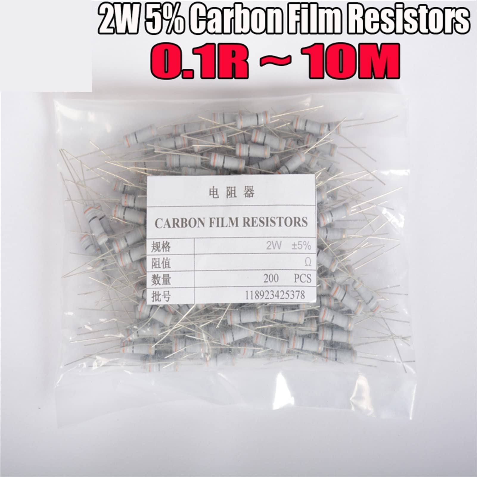 200 resistencias de película de Carbono de 2 W, 5%, resistencias de película de óxido de Metal.