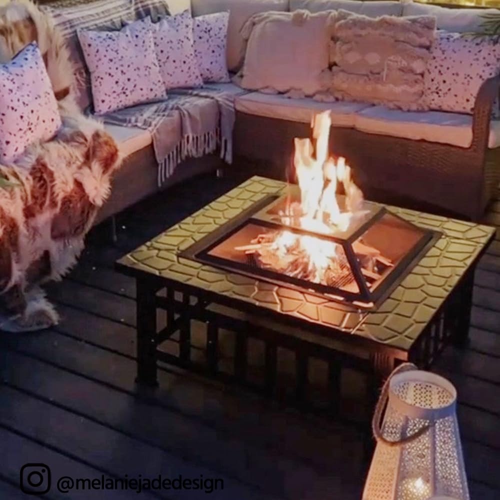 Yaheetech Brasero Exterior Jardin Grande 3 en 1 Chimeneas de Leña para Terraza Estufa al Aire Libre para Camping Cuenco para Hogueras 81x 81x 50cm