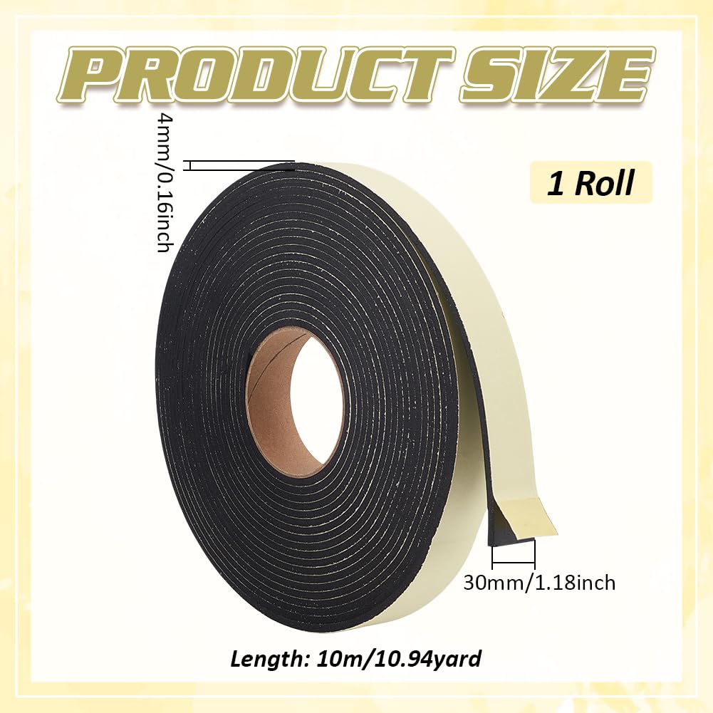 BENECREAT 10 m x 30 mm Nastro autoadesivo in schiuma, Nastro In Schiuma Ad Alta Densità per Porte e Finestre, Isolamento Termico, Spessore: 4mm (Nero)