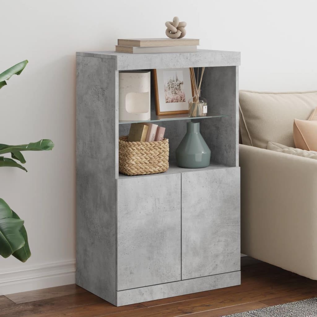 vidaXL Buffet avec Lumières LED, Armoire Latérale de Rangement, Organisateur de Salon Salle de Séjour Maison Intérieur, Moderne, Gris Béton