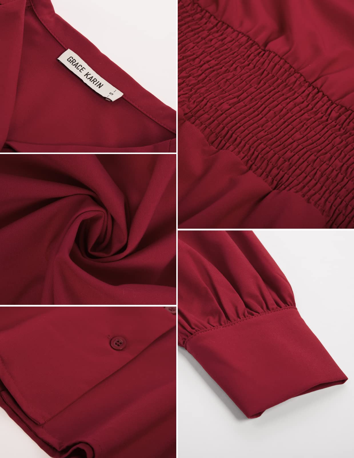 GRACE KARIN Camicia estiva da donna con bottoni, top peplo a maniche lunghe, camicetta da lavoro, camicia con colletto