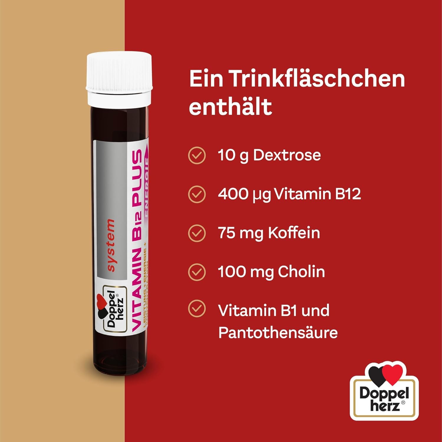 Doppelherz system VITAMIN B12 PLUS ENERGIE - Praktische Trinkfläschchen | Vitamin B12 trägt zur Verringerung von Müdigkeit und Erschöpfung bei - vegan, lactose- & glutenfrei - 2 x 30 Trinkfläschchen