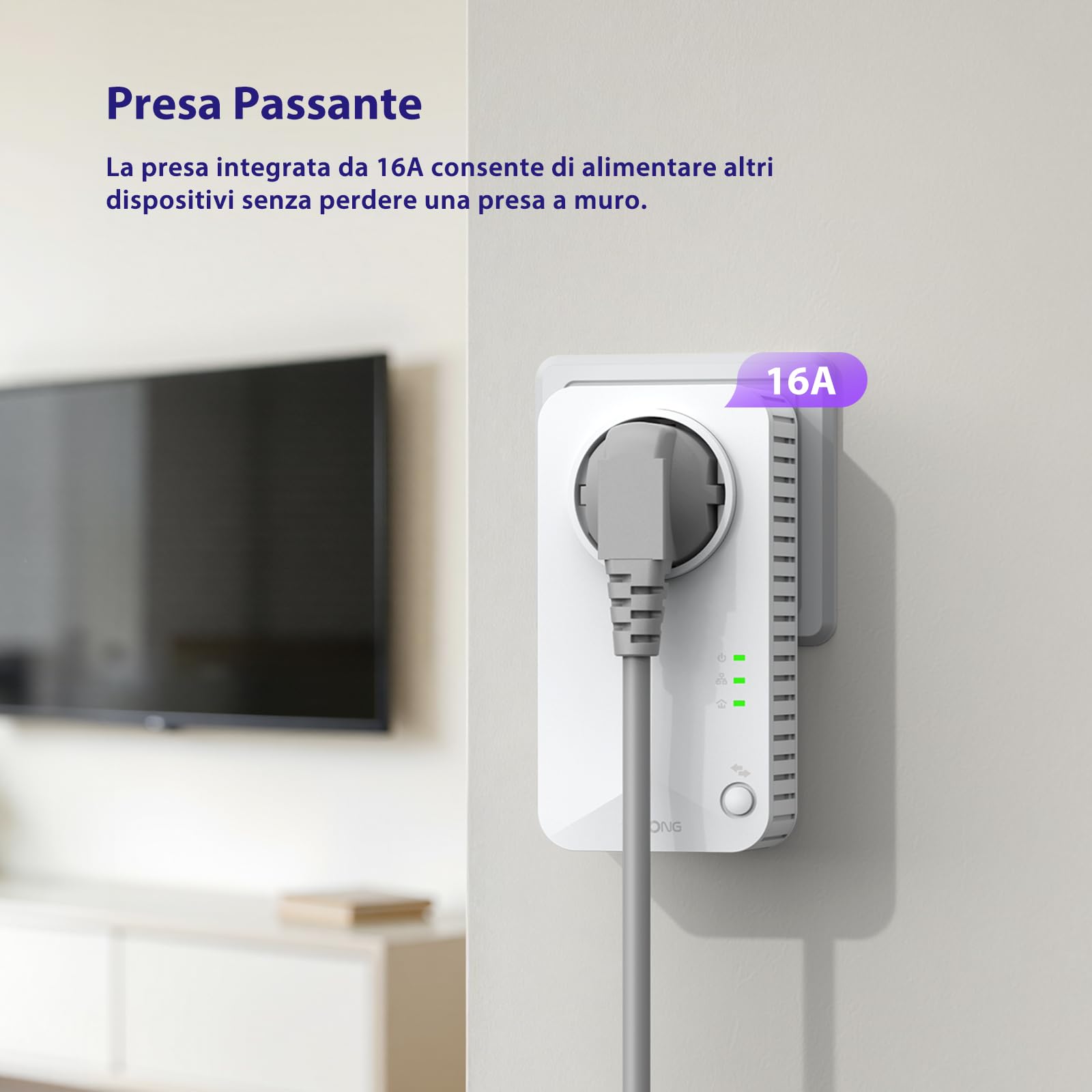 STRONG AV600 Kit Powerline con Pass-Through, WiFi 300Mbps, Presa Integrata, Ripetitore Powerline WiFi HomePlug AV2, Plug & Play, Modalità Risparmio Energetico, Port LAN 100Mbps (POWERLWF600DUOEUV2)