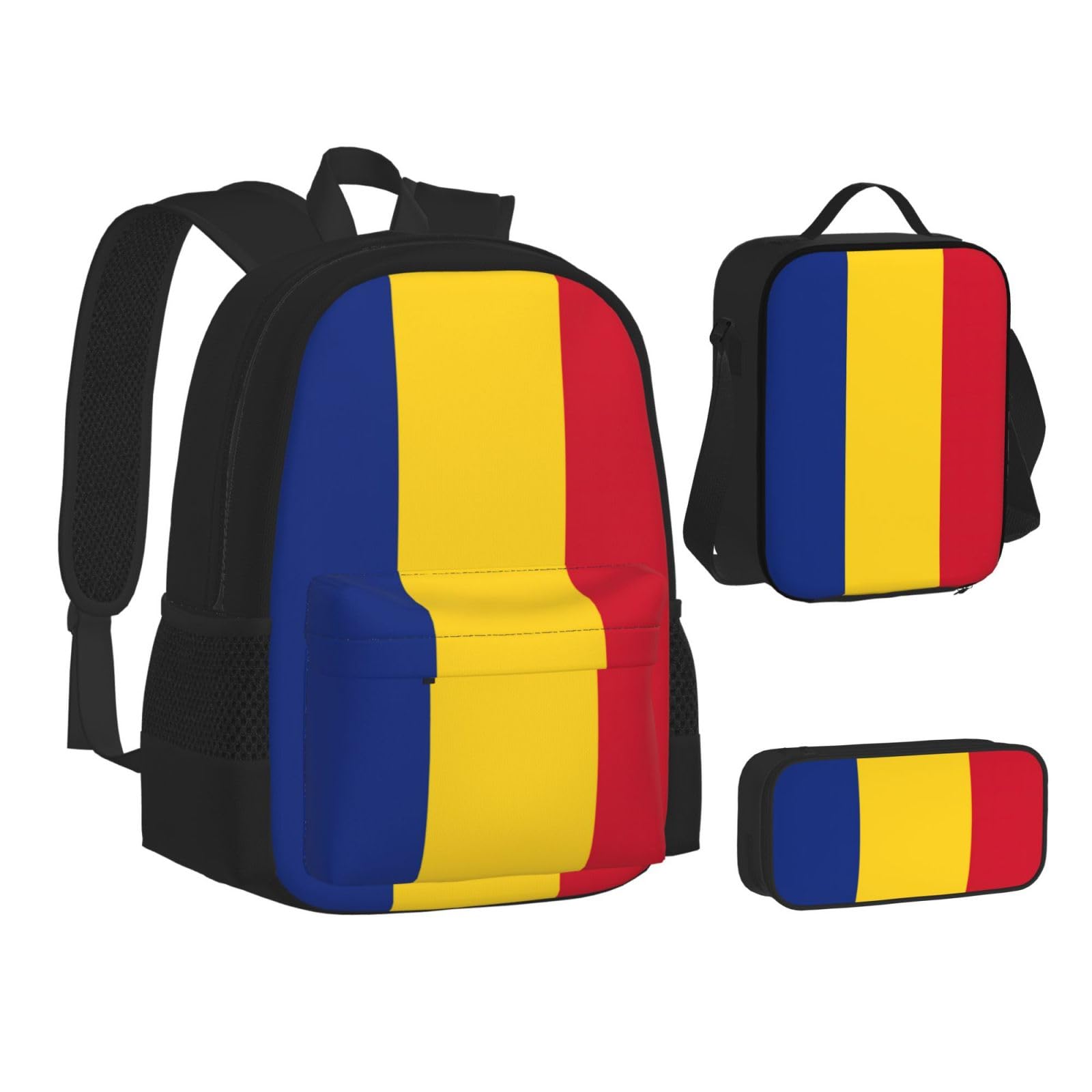 YHBLYKXP Flag of Romania Backpack 3-Piece Casual Backpack Set (Backpack + Waist Bag + Small Pouch), Unisex Daypack