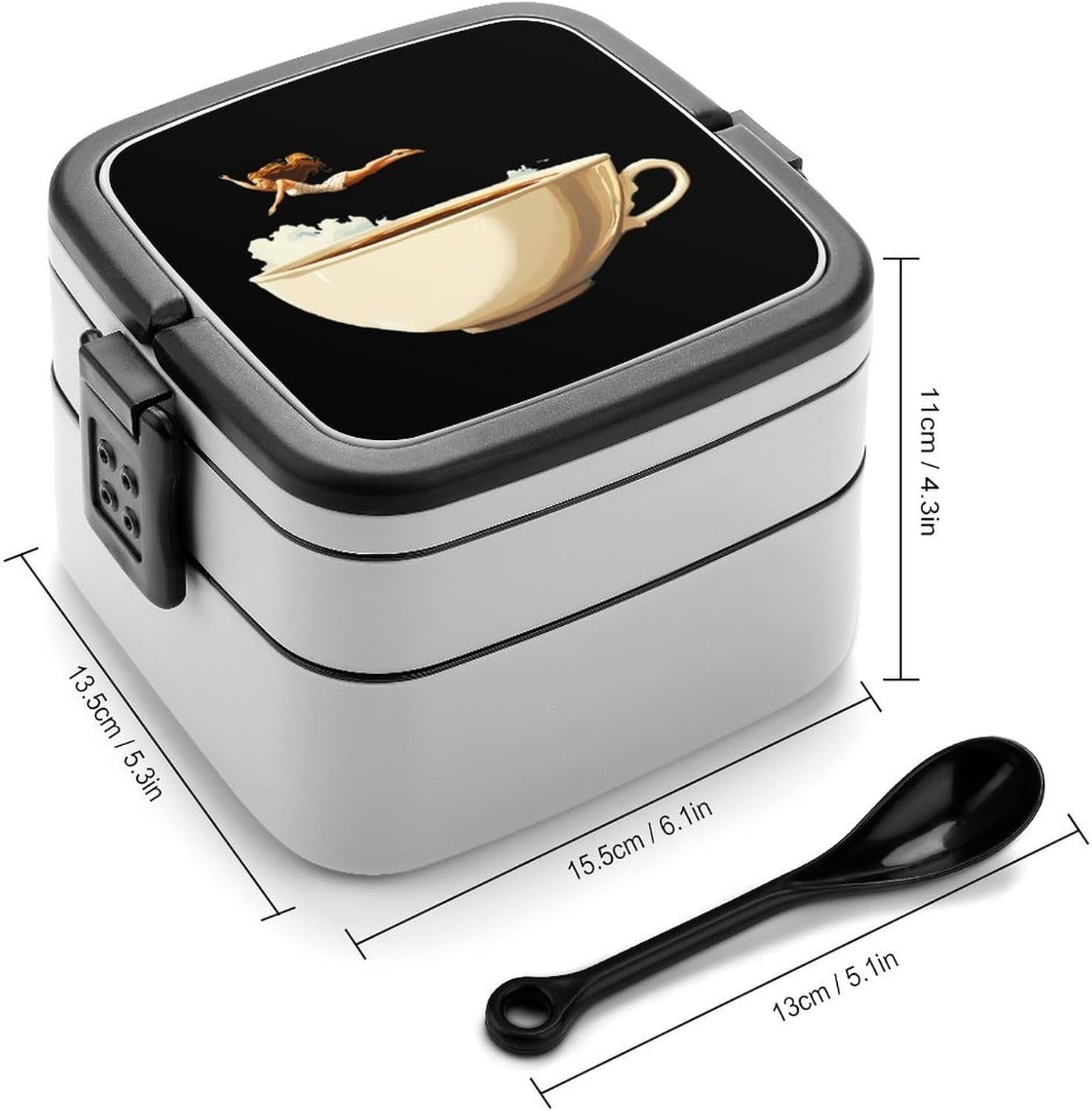 Coffee Pinup Bento Box with Spoon 2 Layer Food Container Cute Lunch Box for Travel Dining Work