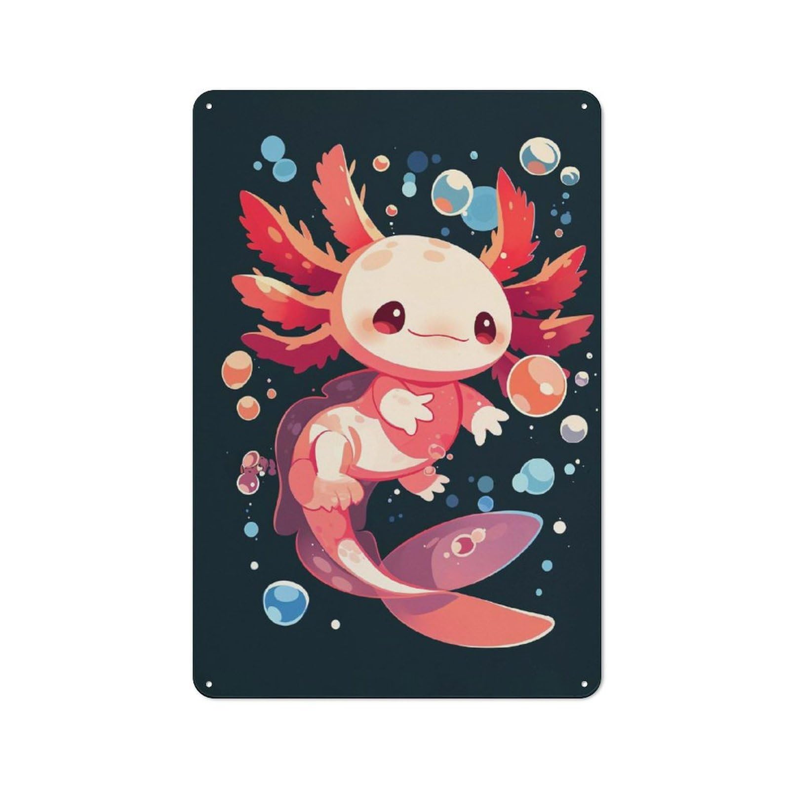 Junmoney Style-2 Vintage Metal Sign 30X20cm Featuring Cute Axolotl With Bubbles, Home Bar Decor For Cafe, Pub, Workshop Or Home Bar