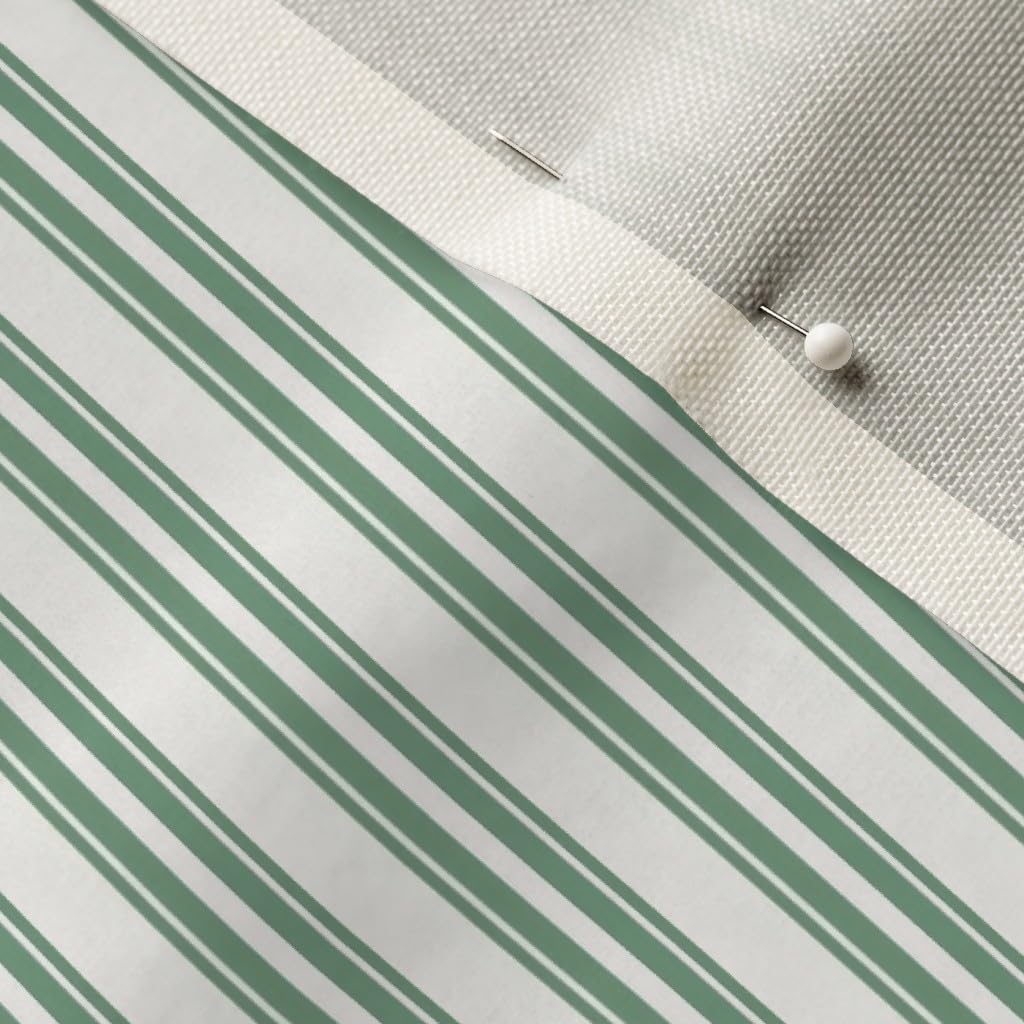Spoonflower Fabric - Sage Stripe Ticking Pin Traditional Classic Cream Green Country Rustic Printed on Upholstery Velvet Fabric Fat Quarter - Upholstery Home Decor Bottomweight Apparel