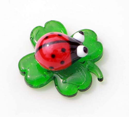 Miniatura 4 de Figura pequeña de cristal de insectos, trébol de cristal estatua soplada a mano, adorno de habitación, figuras coleccionables de vidrio colorido,