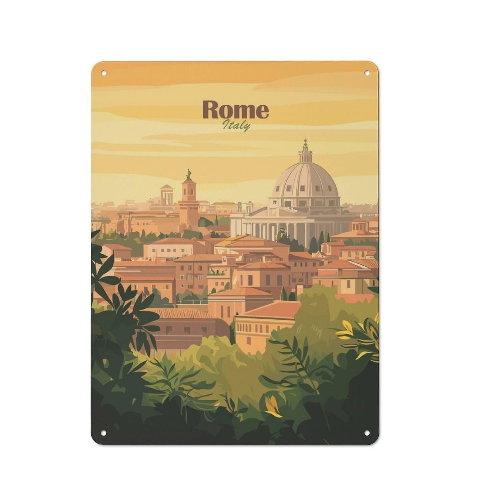 Junmoney Style-7 Rome Cityscape(2) Rustic Metal Sign 40X30cm For Garden Room Or Summerhouse, For Summerhouse Decorators