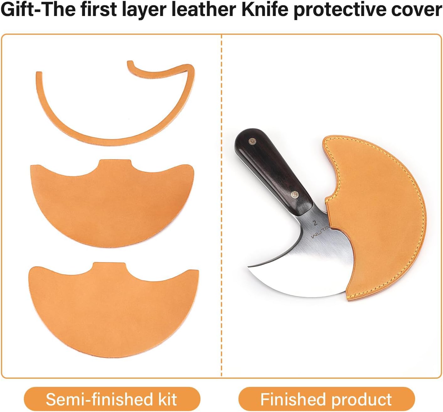 WUTA Leather Cutting Knife Ultra Sharp Round Head Craft Skiving Cutting Tools Round Leathercraft Knife DIY Handmade Senior Leather Tools(2# 4 inches)