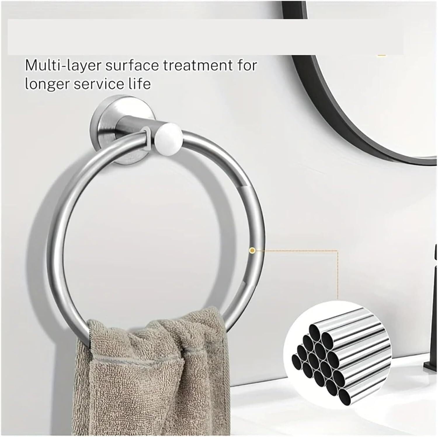 Anilla para Toallas, Toallero de Pared for baño, Acero Inoxidable, Redondo, 16,3 x 7 cm, Multicolor(Black)