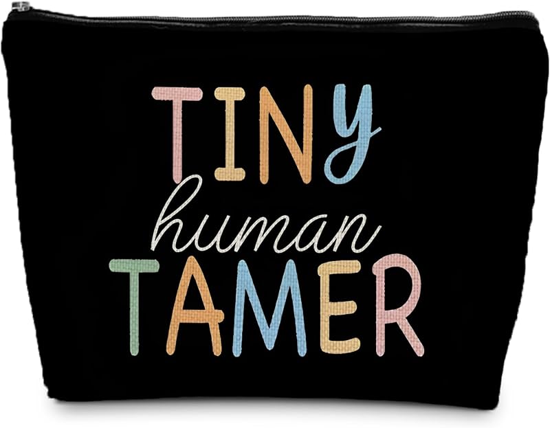 Necessaire de maquiagem Supwhd Tiny Human Tamer, estampa de letras, fechamento com zíper
