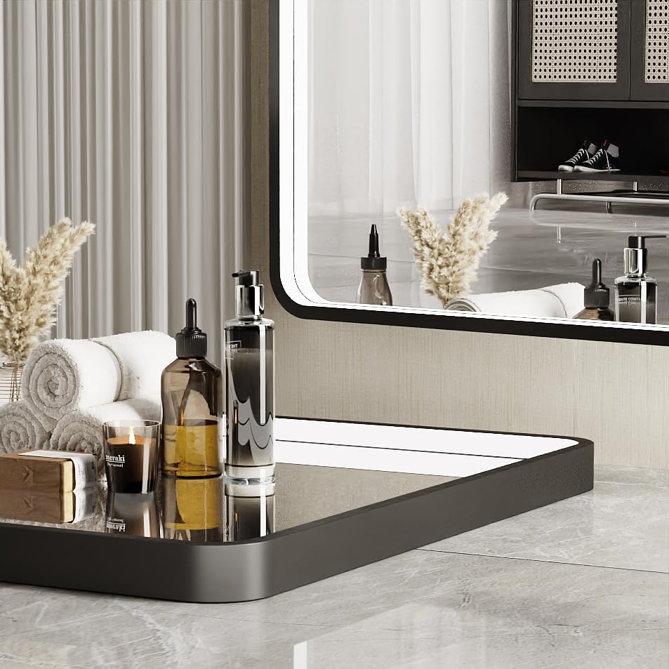 36x24 inch led bathroom mirror with lights, black metal frame 3-color wall mounted lighted vanity mirrors for wall,anti-fog 3000k/4500k/6000k dimmable led mirror,etl listed led driver black 24"l x 36"w