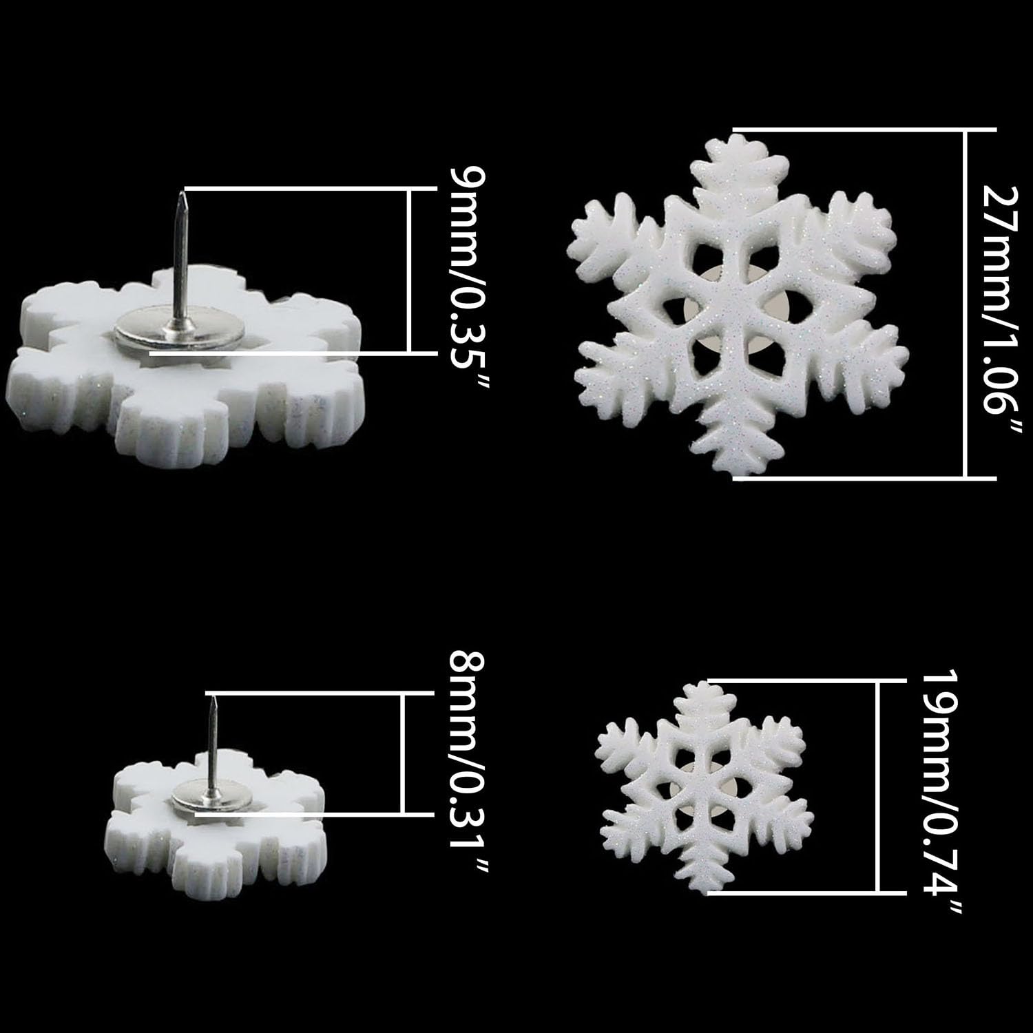 XGNG 30 chinchetas de corcho decorativas de plástico con diseño de copo de nieve para tablón de anuncios, oficina, hogar, invierno, decoración de Navidad