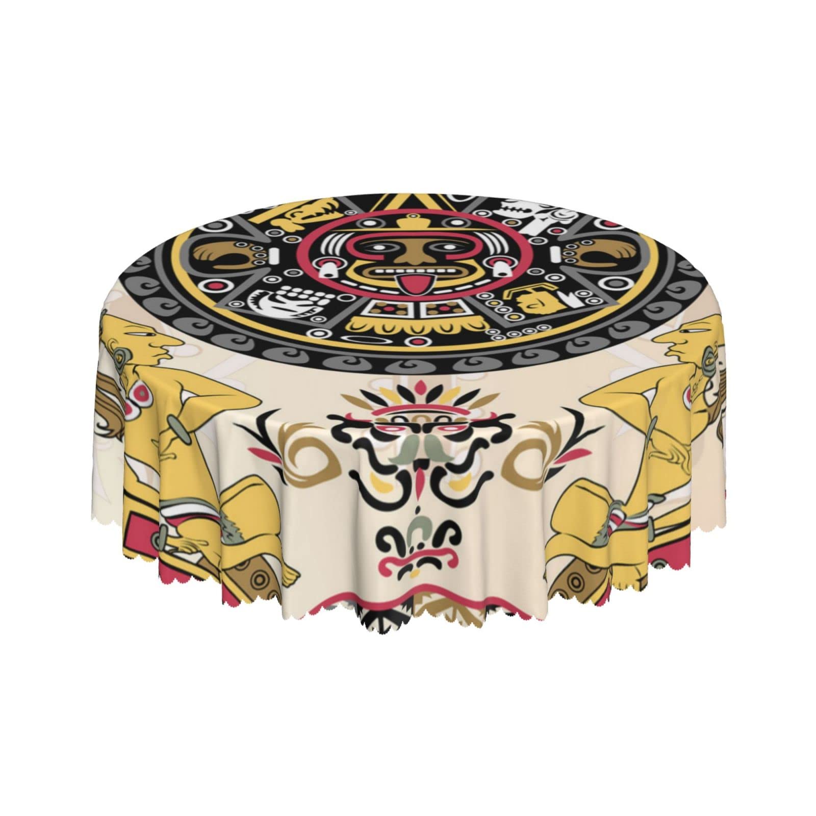 Lsjuee Ancient Maya Tribe Colorful Round Tablecloth 60 Inch Printed Washable Tablecloth for Dining Party Holiday Fall Home Decorative