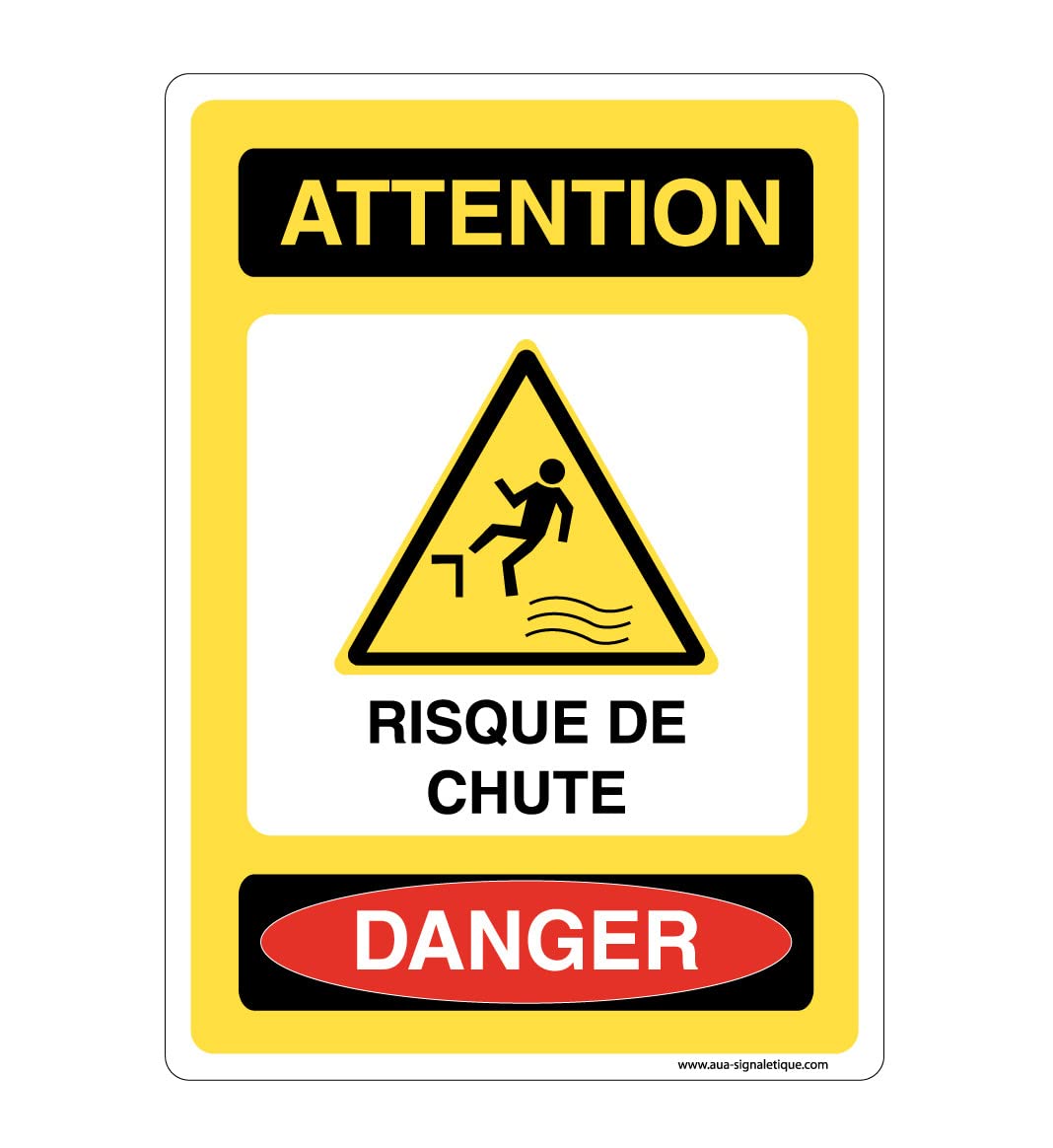Panneau attention risque de chute de signalisation extérieure 350x490 mm