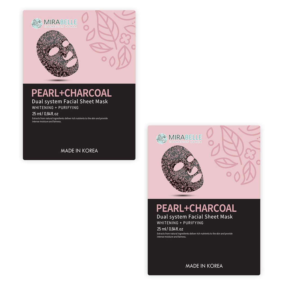 MIRABELLE KOREA PEARL + CHARCOAL DUAL SYSTEM FACIAL SHEET MASK – 25 ml (A PACK OF 2)