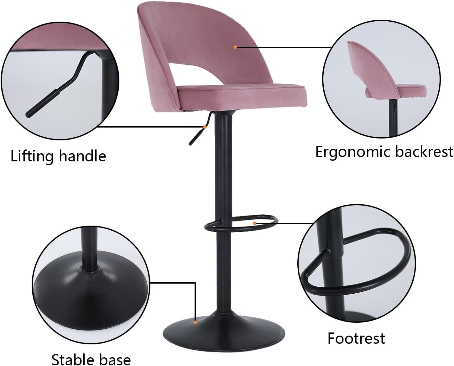 Buy Bar Stool Height Adjustable Swivel Bar Stool with Footrest Velvet