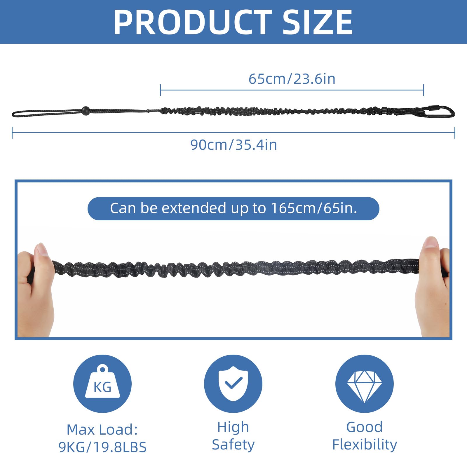 Lot de 36 cordons d'outils avec mousqueton à vis et extrémité à boucle réglable, longueur extensible de 90 à 165 cm, sangle de protection contre les chutes, limite de poids maximum 9 kg / 19.8lbs