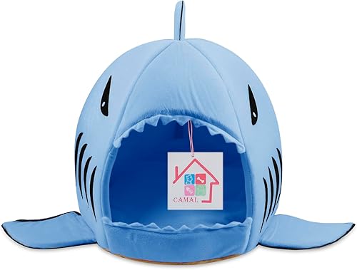 CAMAL Cama para mascotas, cama redonda de algodón lavable para perros y gatos con tapete de cama (M, azul)