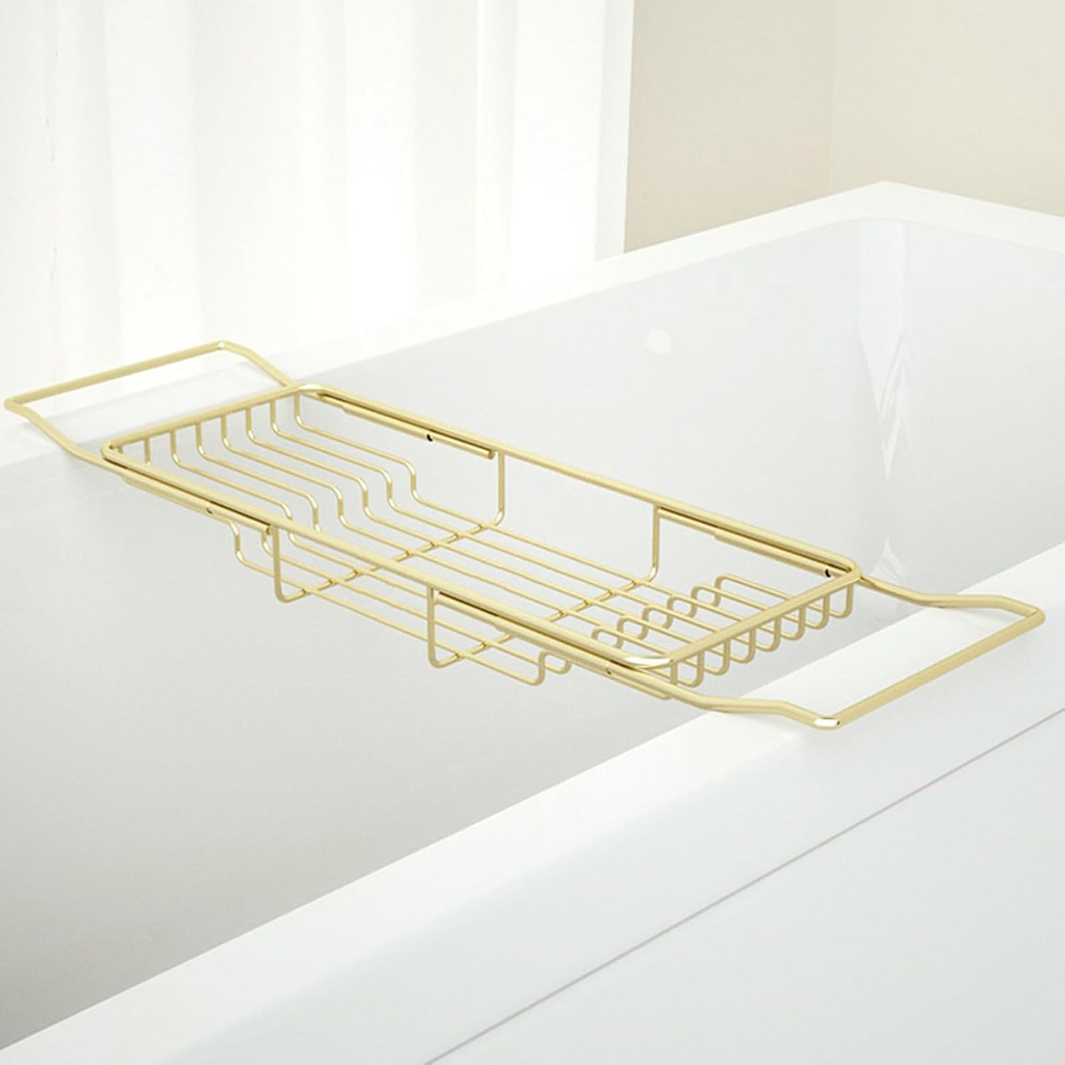 Stainless Steel Bathtub Caddy Tray, Expandable Bathtub Holder Table, Adjustable Bathroom Tray, Bath Organizer Tub Shelf,Gold,26.8~35.4in 35.4" x 6.7" x 2" Gold